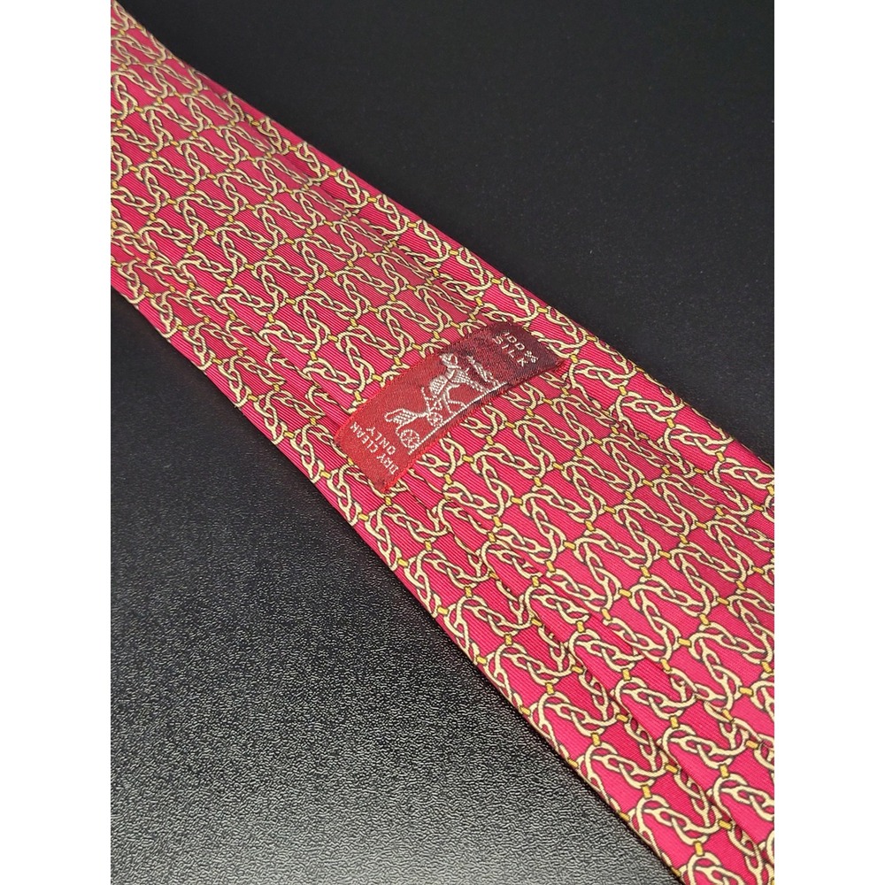 Hermes Necktie Red Chain Link 100% Silk Made in France 7302 EA Excellent